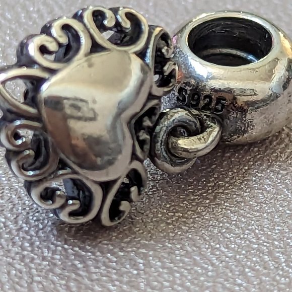 Pandora Filled With Love Heart Sterling Silver & 14K Gold Dangle Bead - Picture 10 of 13